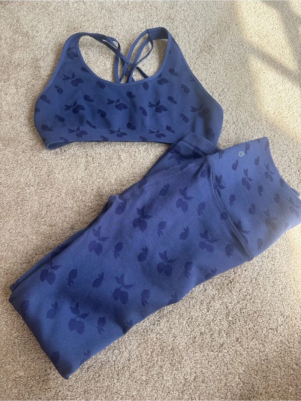 Spiritual Gangster Blue Love Sculpt Jacquard Leggings & Sports Bra Matching Set